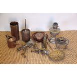 A collection of 19th century and later copper and brass kitchen, camping and other items,