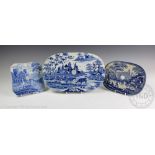 Three 19th century blue and white transfer printed pearl ware plate drainers or strainers,