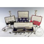 A collection of silver and silver plated wares to include a cased set of six silver teaspoons