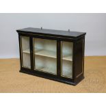A Victorian ebonised and gilt wall hanging display cabinet, with glazed door, 59cm H x 87.