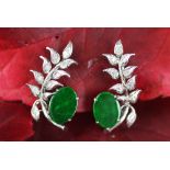 A pair of Chinese jade and diamond earrings,