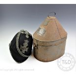 A Victorian cloth officers' helmet, the J. B. Johnstone case with engraved plate for 'J. W.