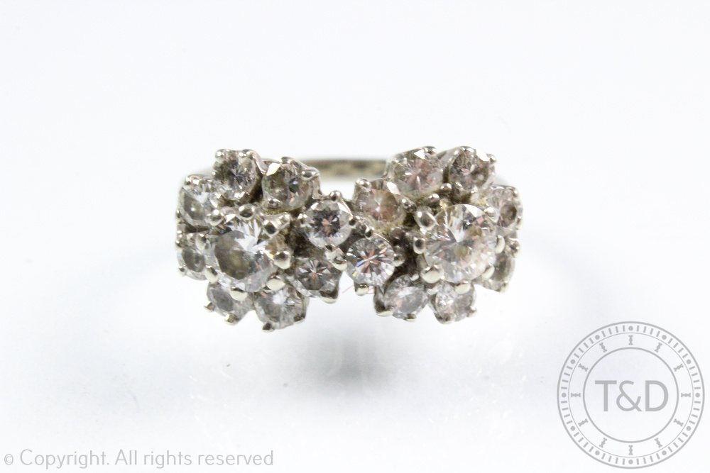 A diamond set double cluster ring, - Image 2 of 3