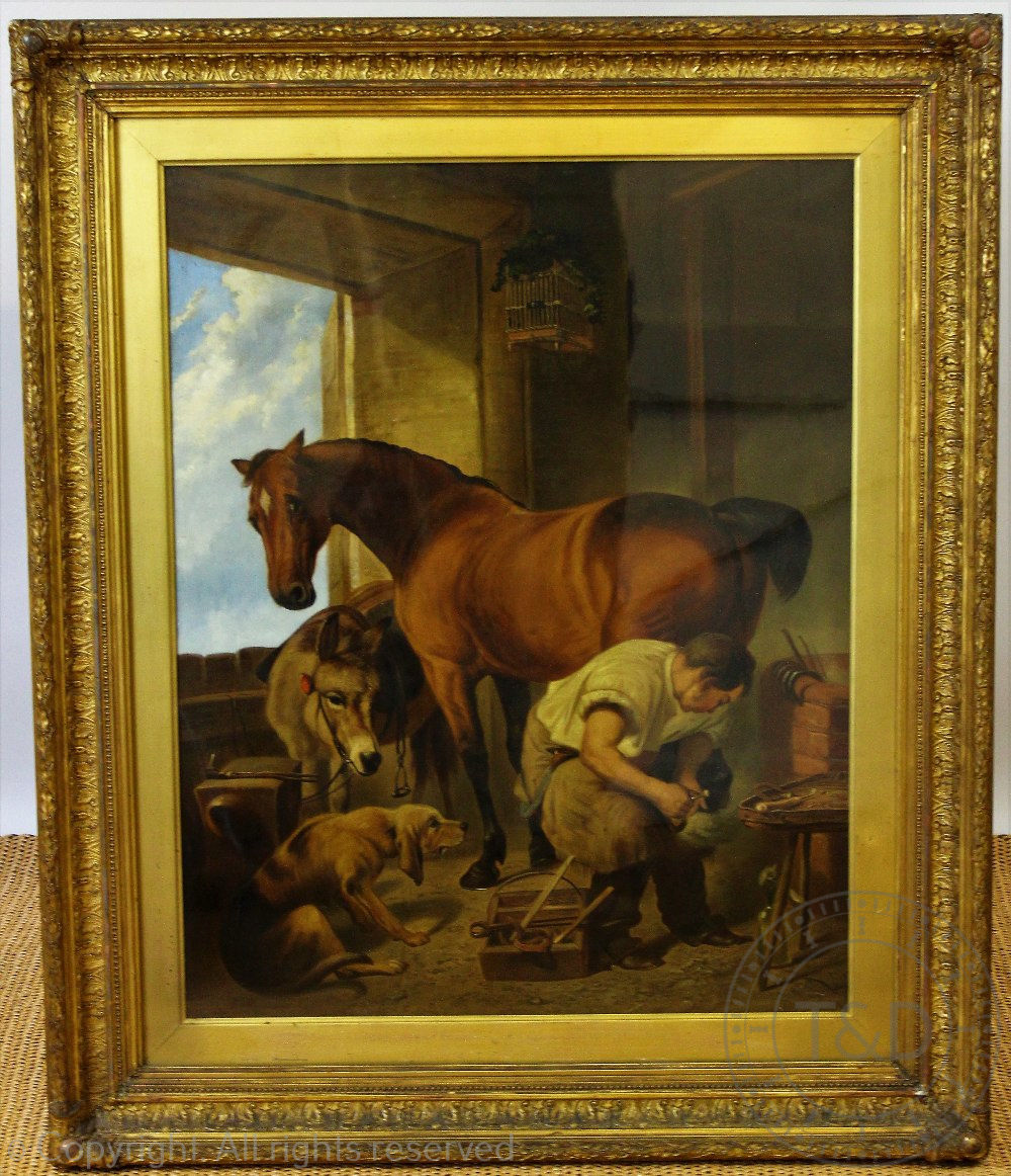 After Sir Edwin Landseer, Oil on canvas, Shoeing the Bay Mare, - Image 2 of 6