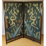 A late 19th century oak two fold room screen,