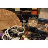 A quantity of costume and other jewellery to include; brooches, bracelets, bangles, beads,