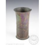 A Keswick School of Industrial Arts copper vase, embossed with prunts and Celtic detailing,