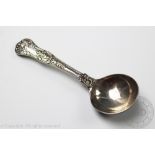 A silver Queens pattern sugar spoon, London 1830 makers mark 'JJC',