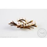 A 9ct gold and pearl spray brooch, makers mark 'L.C.