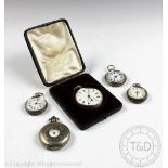 Three silver cased ladys fob watch,