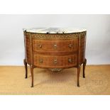 A late 18th century style French walnut bow front commode,