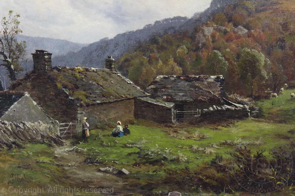 James Elliot - late 19th century, Oil on canvas, Landscape with farm cottage and figures, 40. - Image 2 of 17