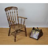 A Victorian beech and ash country kitchen chair, with solid seat, on turned legs, 111cm H,