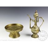 A Tibetan brass ewer and associated basin, 20th century,