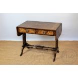 A reproduction walnut sofa table, with two drawers, on standard end supports,