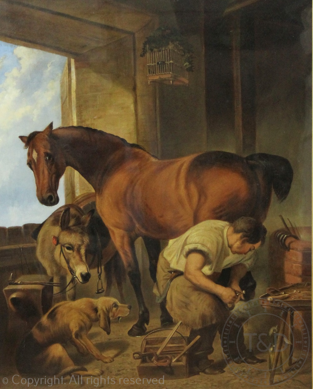 After Sir Edwin Landseer, Oil on canvas, Shoeing the Bay Mare,