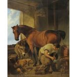 After Sir Edwin Landseer, Oil on canvas, Shoeing the Bay Mare,