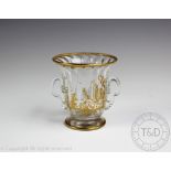 A French miniature gilt glass loving cup, 19th century, painted with a classical scene,