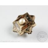 A Scottish type agate set brooch with central untested pearl,