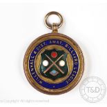 A 9ct gold and enamel Fattorini & Sons Ltd billiard pendant, 'Willenhall & Dist.Amat.