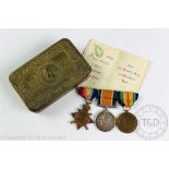 WWI 1914-1915 trio medals to 57195 Driver W Cartwright Royal Field Artillery,