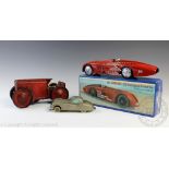 A Triang tin plate model tractor, with a Prameta clockwork Jaguar XK 120,