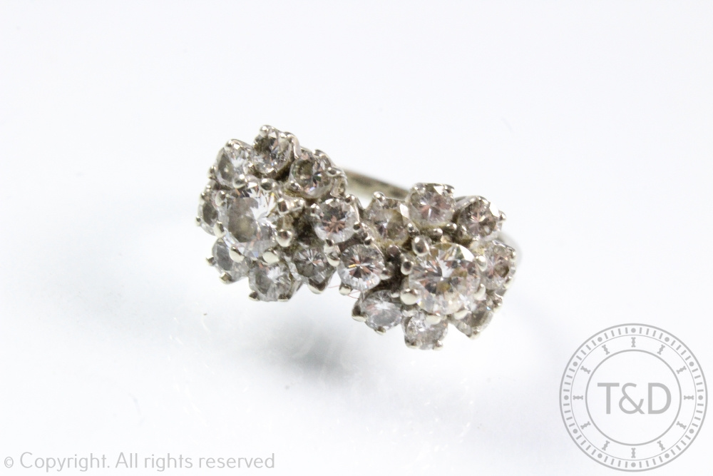 A diamond set double cluster ring, - Image 3 of 3