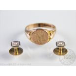 A 9ct yellow gold gold signet ring, Chester 1915 engraved, size Y/Z, weight 6.