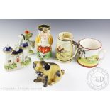 A selection of 19th century and later ceramics to include a Victorian Staffordshire pottery loving