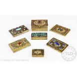 A selection of seven paste and stone set brass cases to include calling card cases,