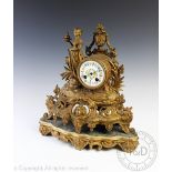 A late 19th century gilt spelter figural mantel clock,