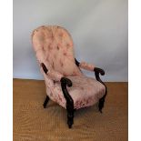 A Victorian carved mahogany salon chair, on turned legs, 97cm H,