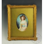 F.Micklewright, Watercolour on oval porcelain plaque, Portrait of a seated young lady, 15.