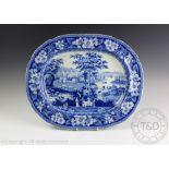 A 19th century blue and white transfer printed oval meat plate,