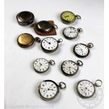An assorted collection of ten silver and plate cased pocket watches and further accessories (for