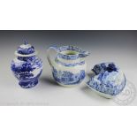 Three 19th century and later blue and white transfer printed pearl ware ceramics comprising;