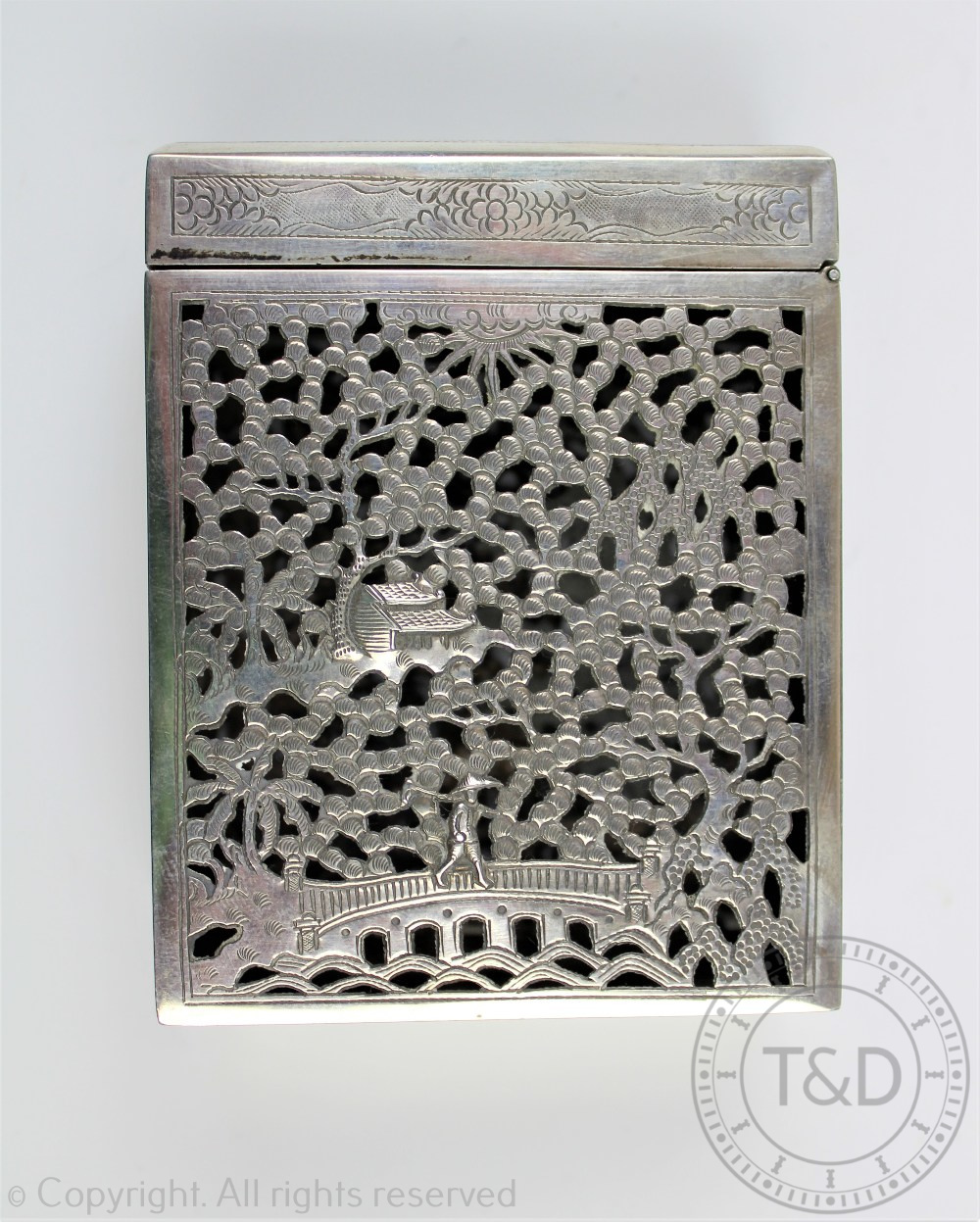 A Vietnamese '900' standard silver smoking set comprising; a rectangular cigarette holder, 8cm high, - Image 4 of 6