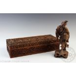 An Indian carved wood glove box,