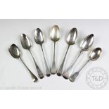 A quantity of assorted George II and later silver spoons, London 1742, 1790, 1792, 1798, 1802,