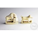 A Victorian carved ivory figural group of a dog stood playfully with a ball, 3.