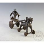 A 19th century Indian sectional bronze model of a mobile horse drawn chariot,