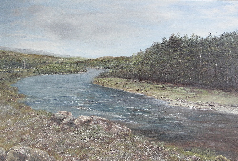 Buckland Jones - 20th century British, Oil on board, The River Dee Aberdeenshire, Signed, - Image 2 of 2