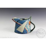 A Paul Jackson studio pottery textured seascape jug, decorated with boats at sea,