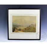 E D Whyley, Watercolour, Alpine landscape with figures and goats, Signed, 22.