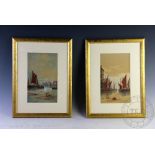 T Montimer, Pair of watercolours, Venetian canal scenes with boats, Signed, 24cm x 14cm,