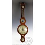 An early 19th century mahogany wheel barometer, with thermometer, mirror and silvered dial, 97.