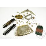 Seven silver thimbles and seven further thimbles, a lady's silver purse Birmingham 1916,