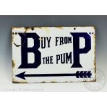 A vintage vitreous enamel petrol station sign, 'Buy from the pump', 30.