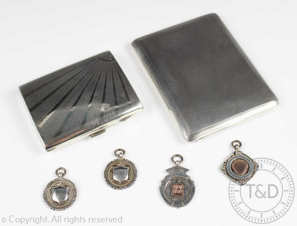 A collection of silver to include; an Art Deco silver cigarette case Birmingham 1926,