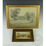 English School - early 19th century, Pencil Sketch, View of Carden Park Old Hall,